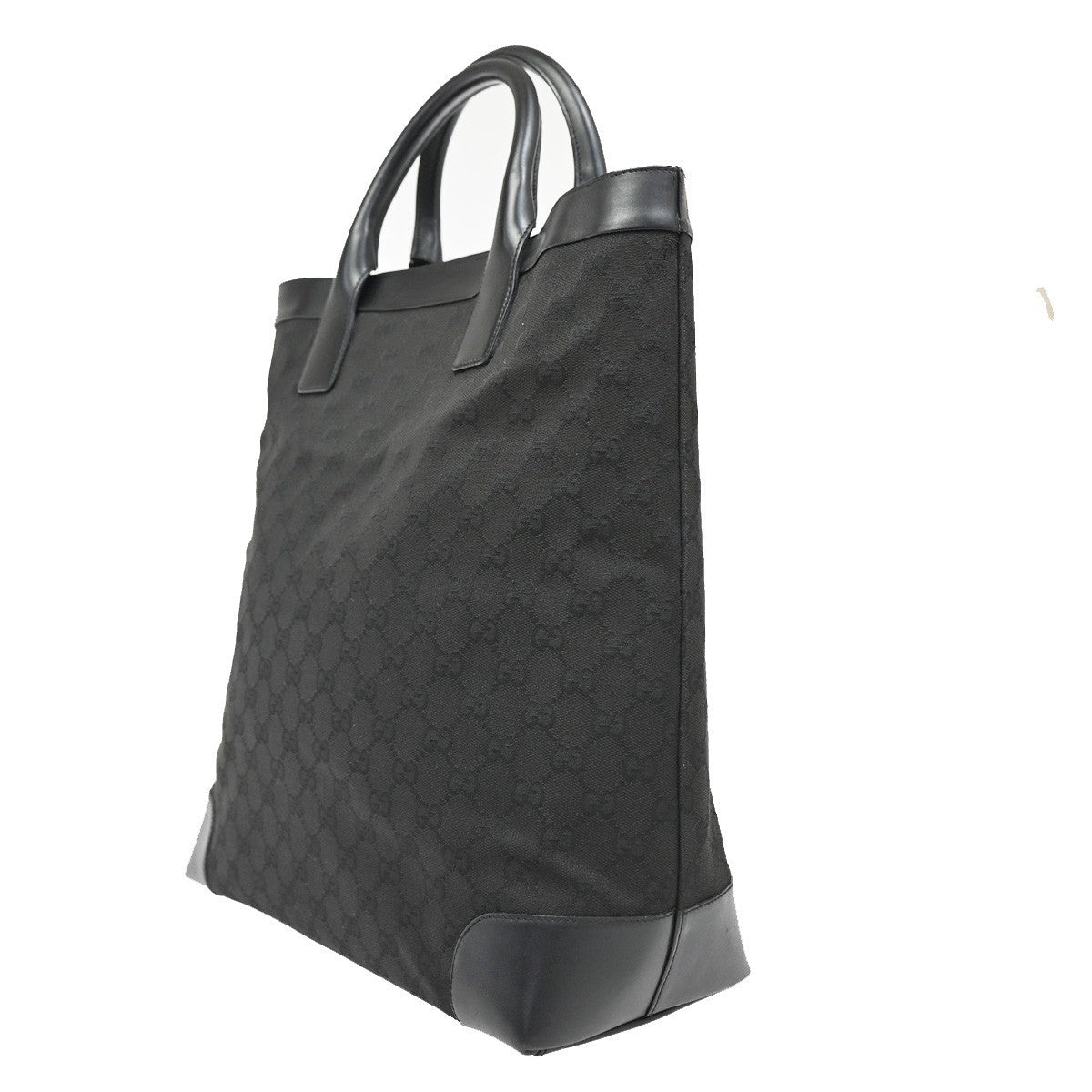GUCCI GG Pattern Hand Tote Bag Leather canvas Black SHW Italy 67TA061