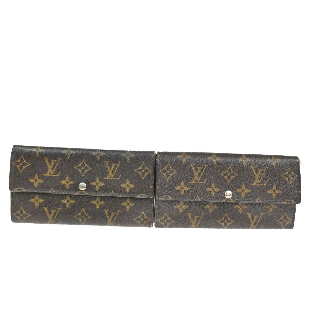 LOUIS VUITTON LV Logo 2 Set Bifold Wallet Monogram Leather Brown 65KC913