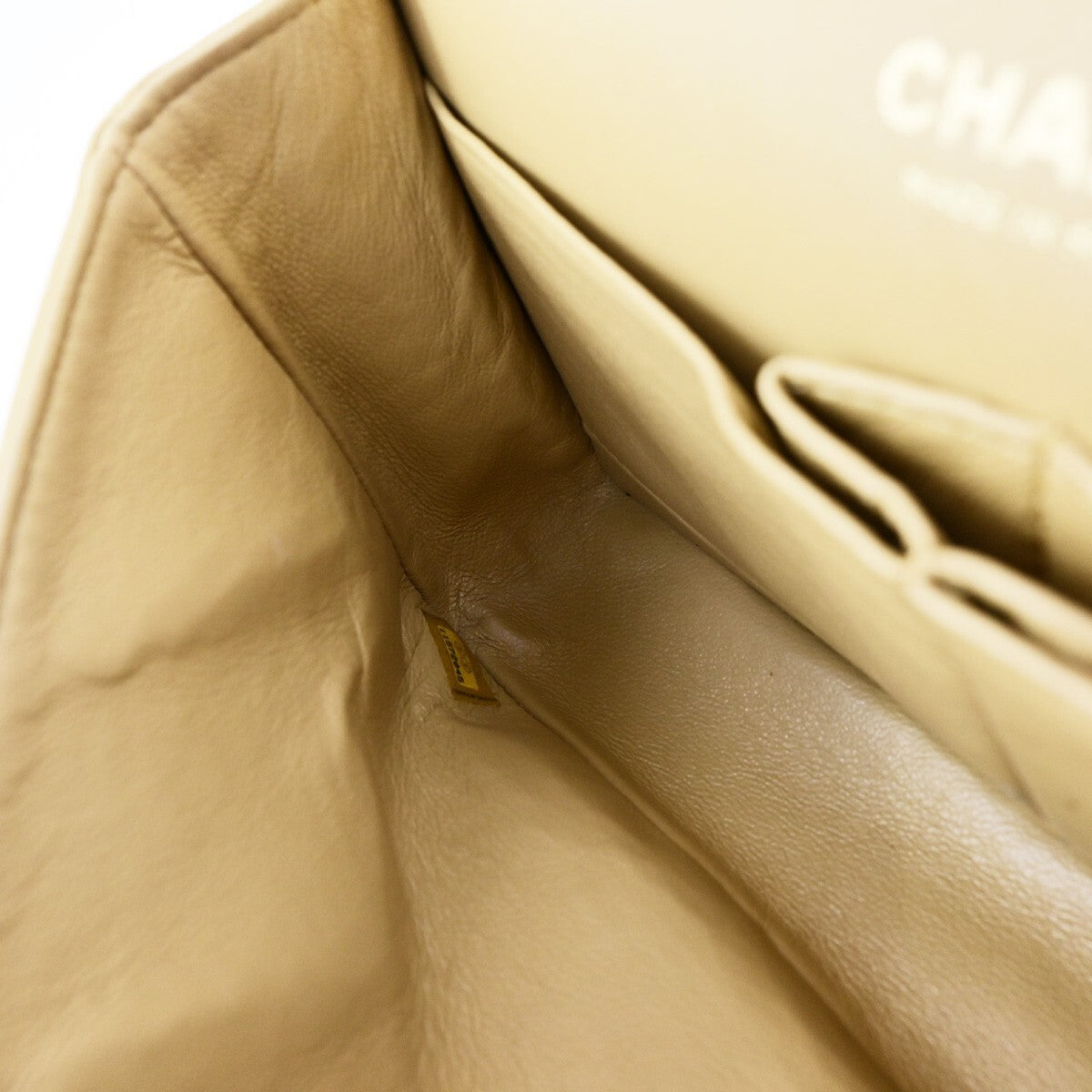CHANEL CC Matelasse 25 Double Flap Chain Shoulder Bag Leather Beige GHW 310RK685