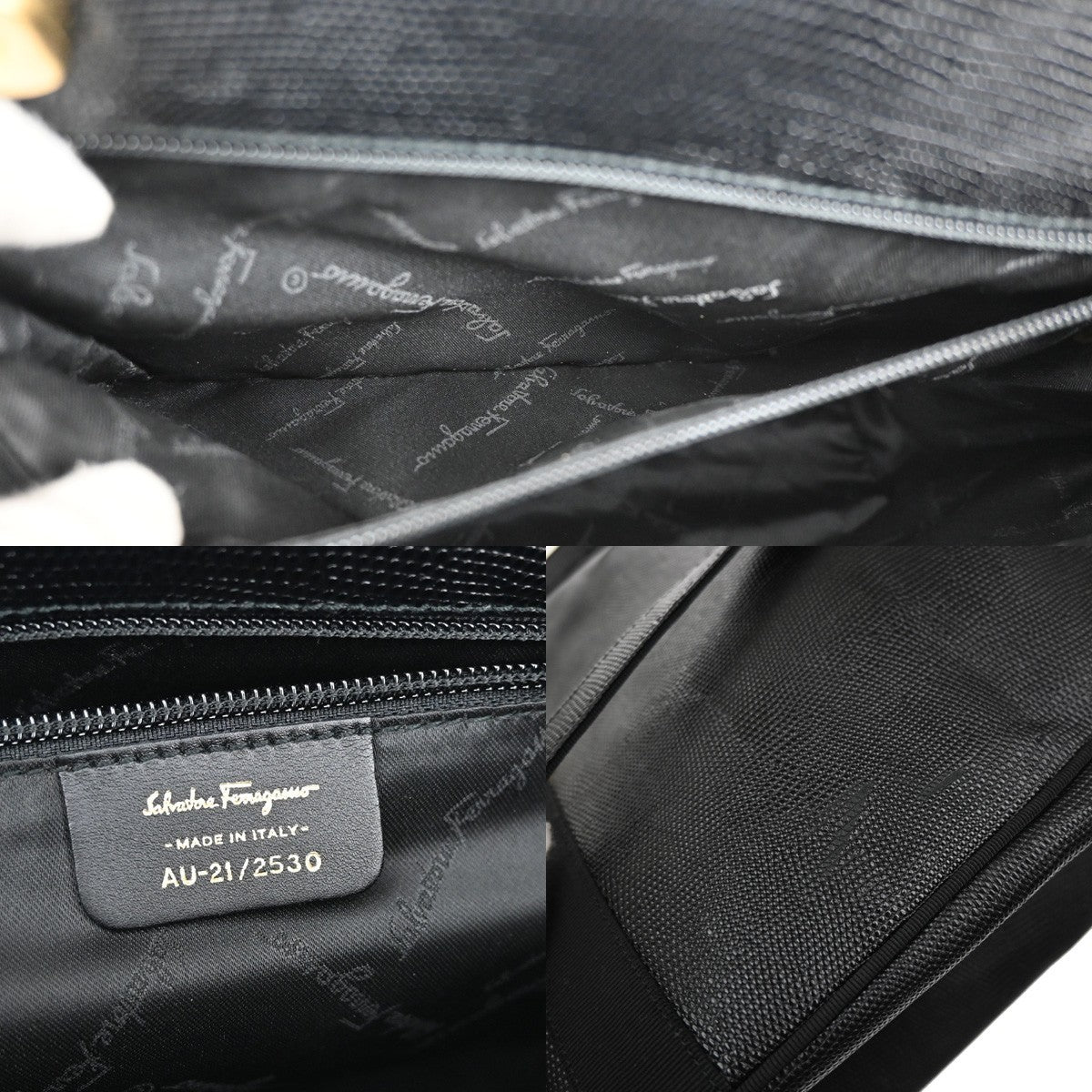 SALVATORE FERRAGAMO Vara Tote Shoulder Bag Embossing Leather Black GHW 64KB713