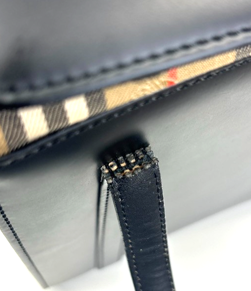 Burbrrys Logo Nova Check Shadow Horse Shoulder Hand Bag Leather Black 30KC505