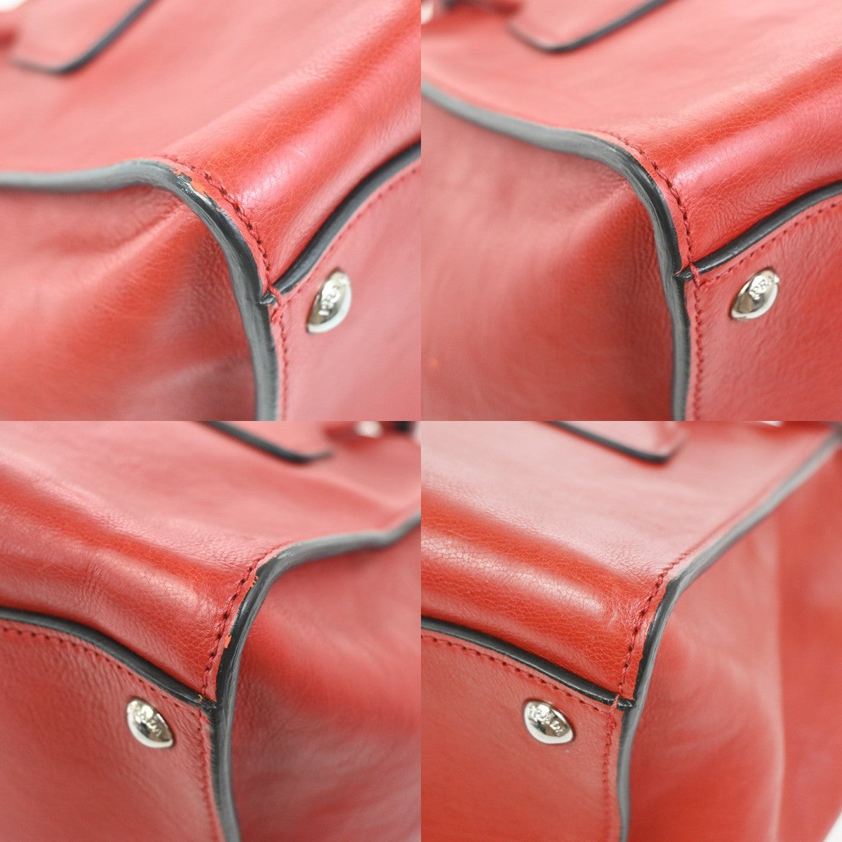PRADA MILANO Triangle Logo 2Way Shoulder Hand Bag Leather Red SHW Italy 12ZA346
