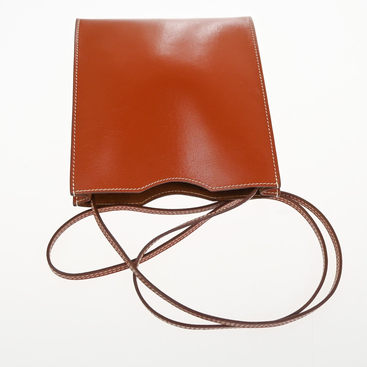HERMES Logo Onimaito Crossbody Shoulder Bag All leather Box Calf Brown 70RQ067