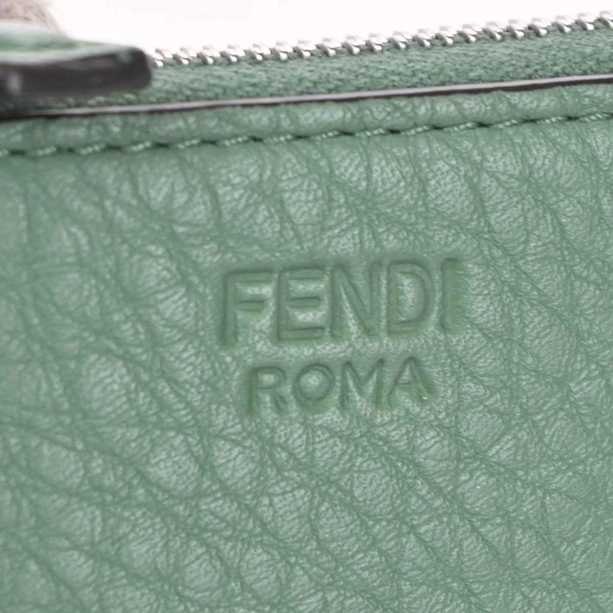 FENDI Logo Card Coin Case Compact Wallet Leather Green SHW Italy 38RL576