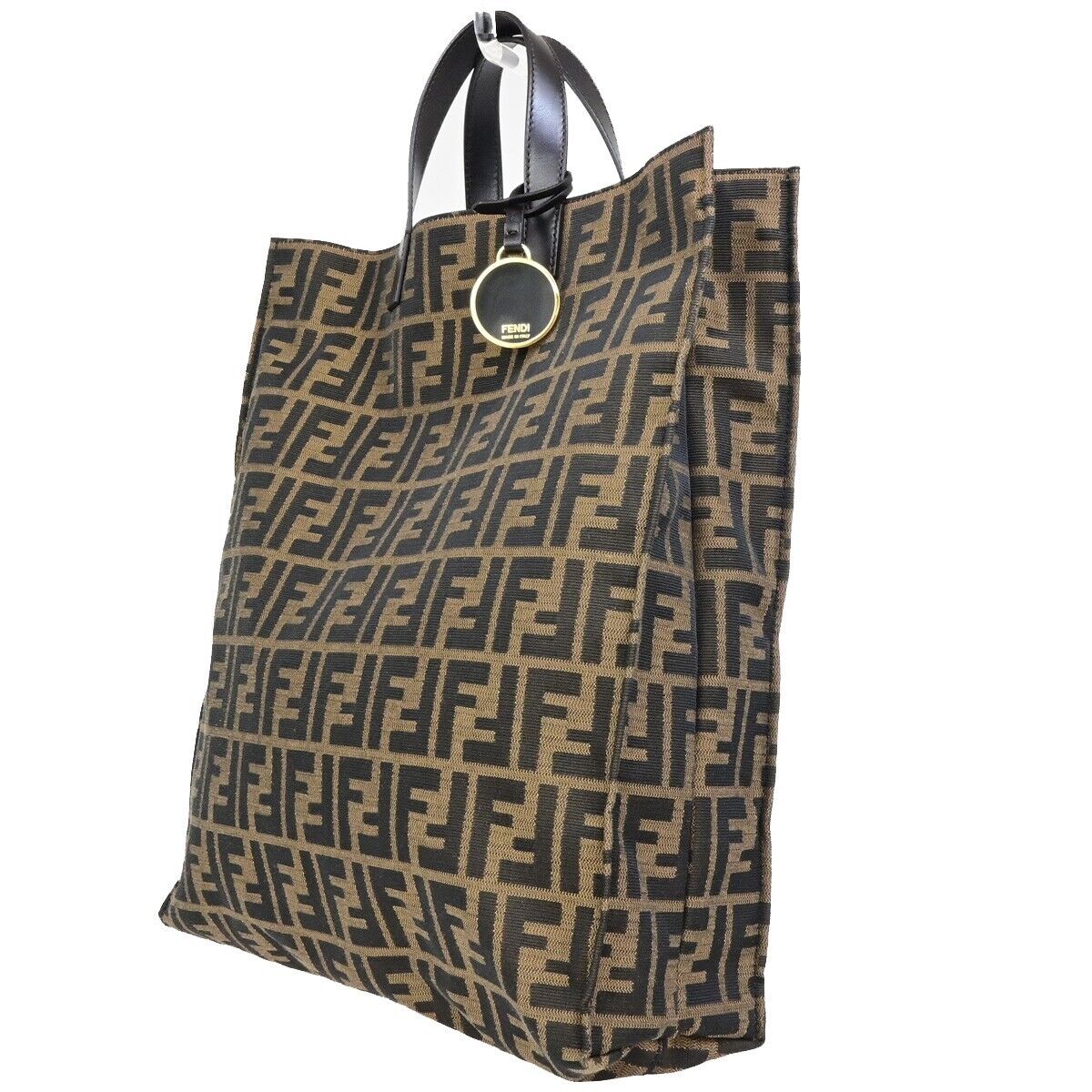 FENDI Logo Zucca Pattern Hand Tote Bag Canvas Leather Brown GHW Italy 77ED317