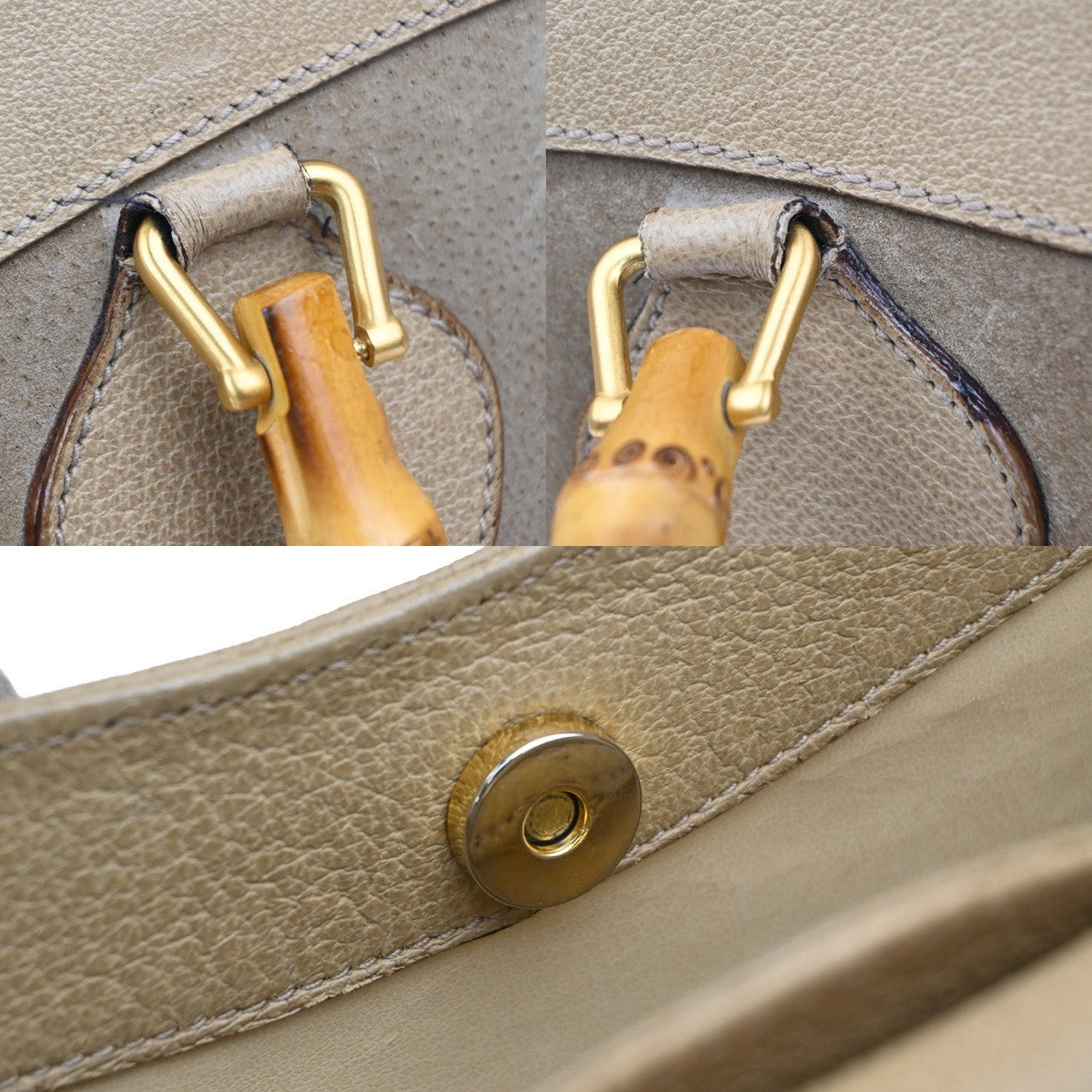 GUCCI Logo Bamboo Handle Tote Hand Bag Suede Leather Beige GHW Italy 38MA593