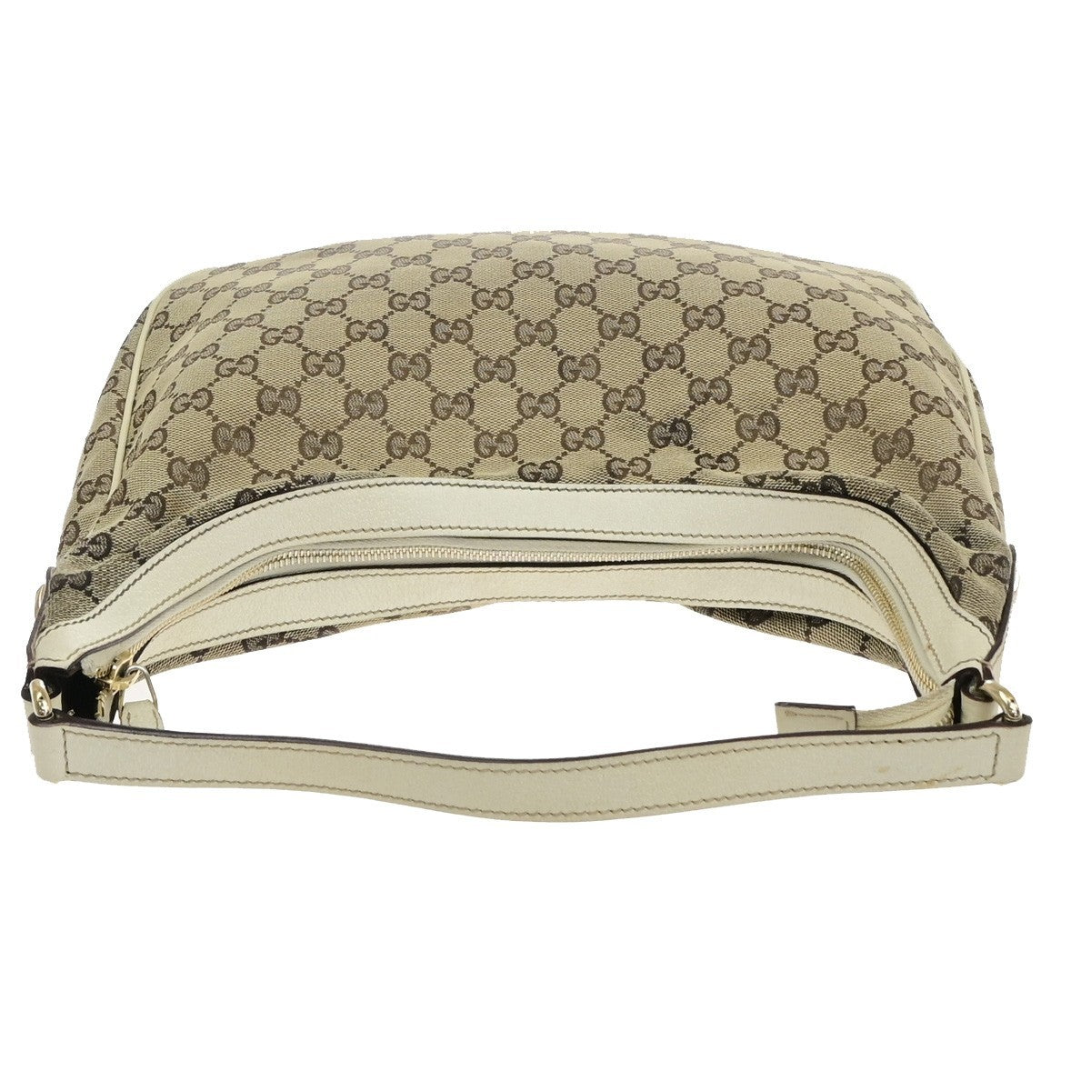 GUCCI Logo GG Pattern Shoulder Hobo Bag Canvas Leather Brown GHW Italy 87YJ265