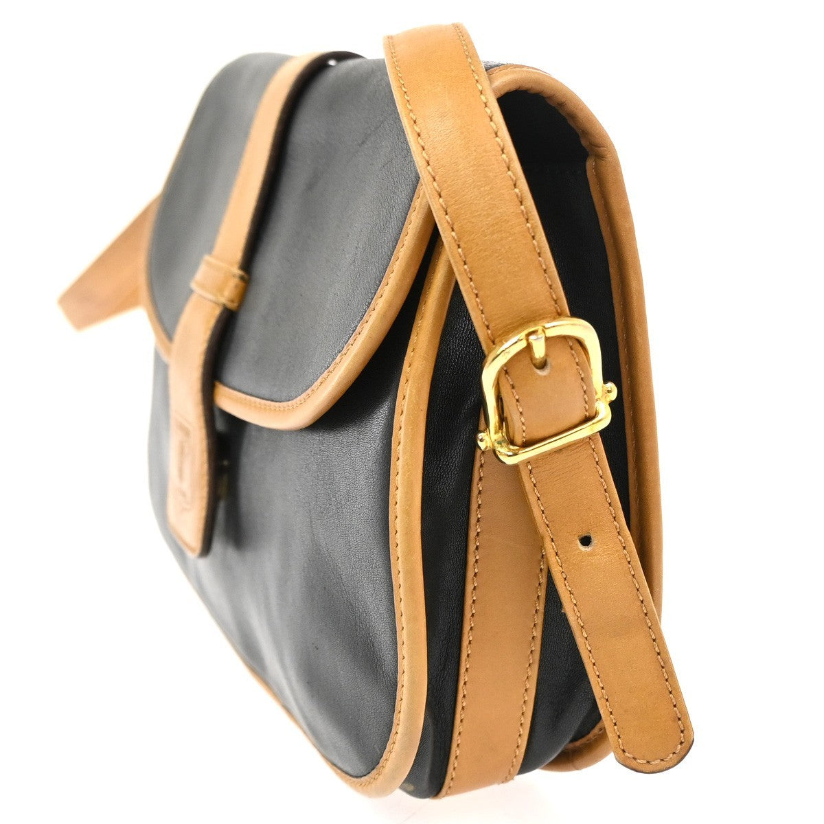 CELINE Logo Crossbody Shoulder Bag Leather Black Brown GHW Italy  66TA664