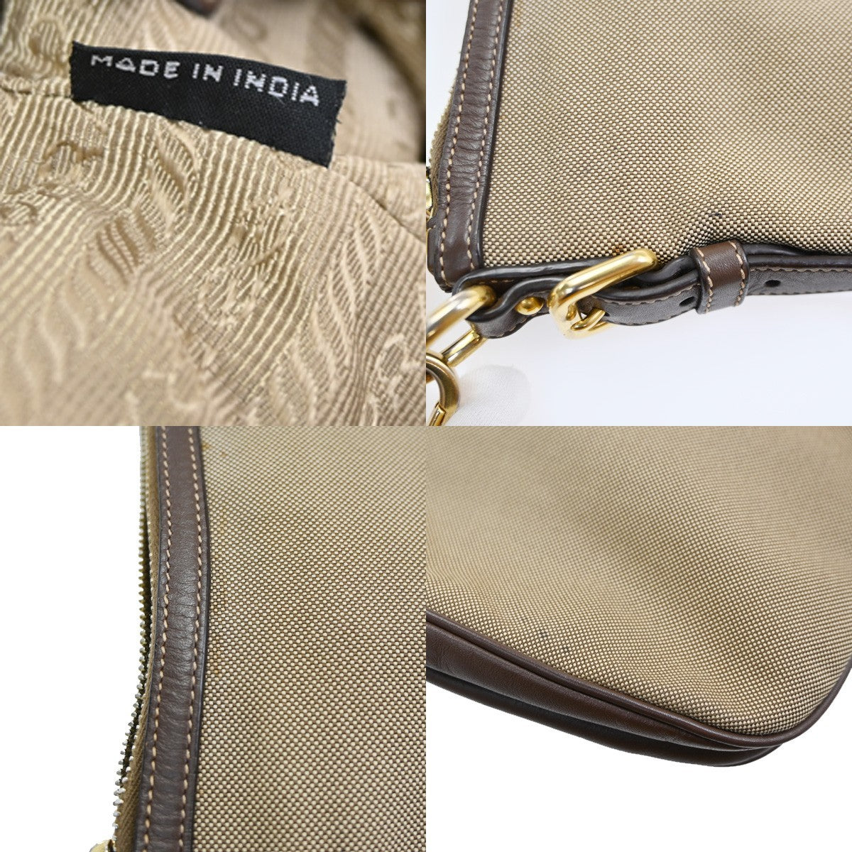 PRADA MILANO Logo Jacquard Shoulder Bag  Leather  Canvas  Brown 19SA060
