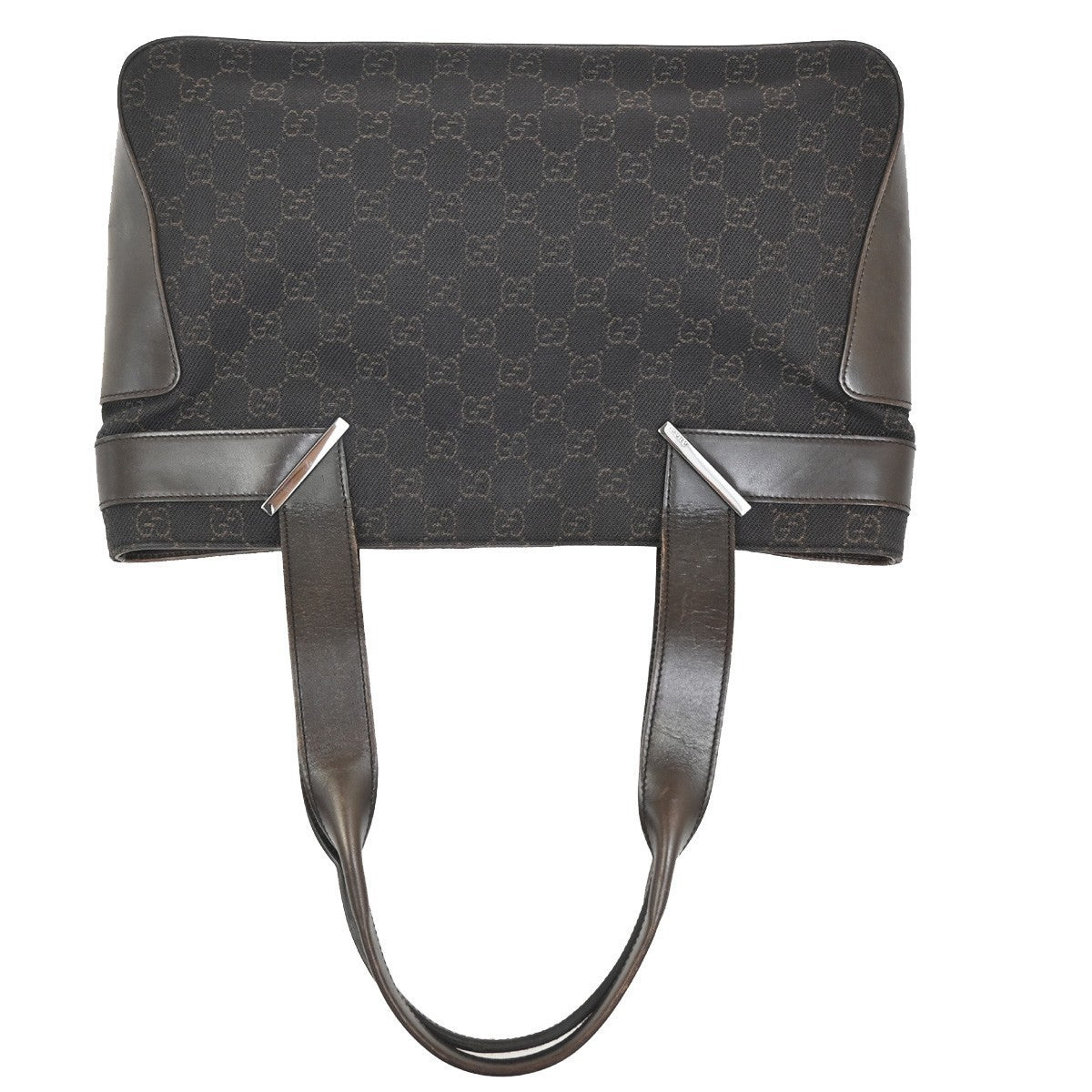 GUCCI Logo GG Shoulder Tote Bag Canvas Leather Brown SHW Italy 32TA358