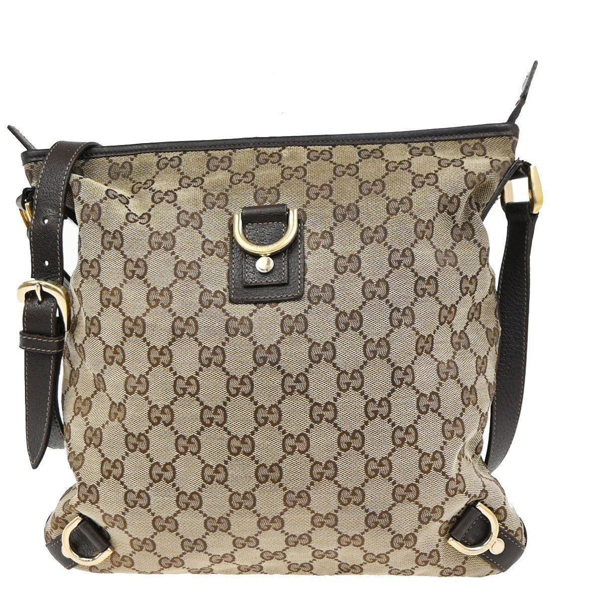 GUCCI Logo Abbey GG Pattern Shoulder Bag Canvas Leather Brown GHW Italy 05KC590