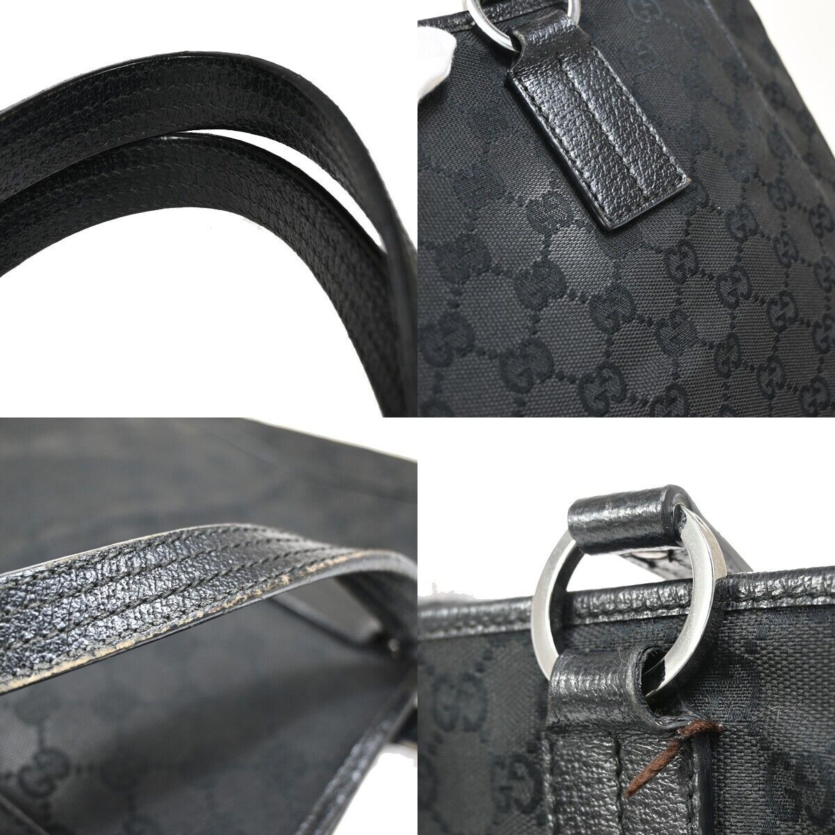 GUCCI Logo GG Pattern Shoulder Bag Canvas Leather Black Silver Italy 05FA533