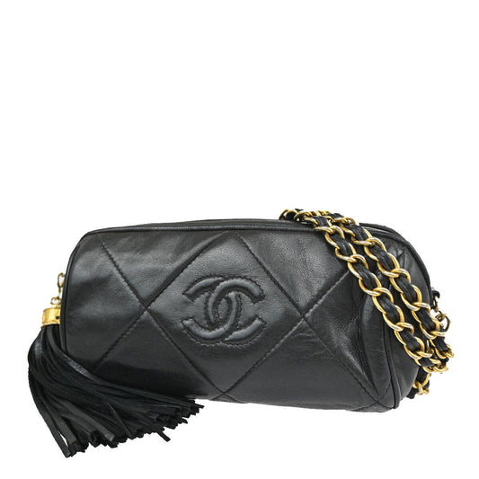 CHANEL CC Tassel Mini Matelasse Chain Shoulder Bag Leather BK Vintage 614RJ709