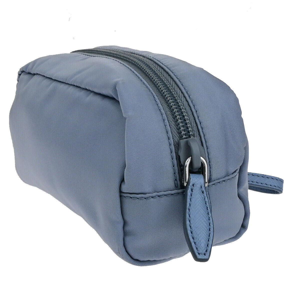 PRADA Logo Tessuto Cosmetic Mini Pouch Nylon Leather Blue SHW Italy 66YG675