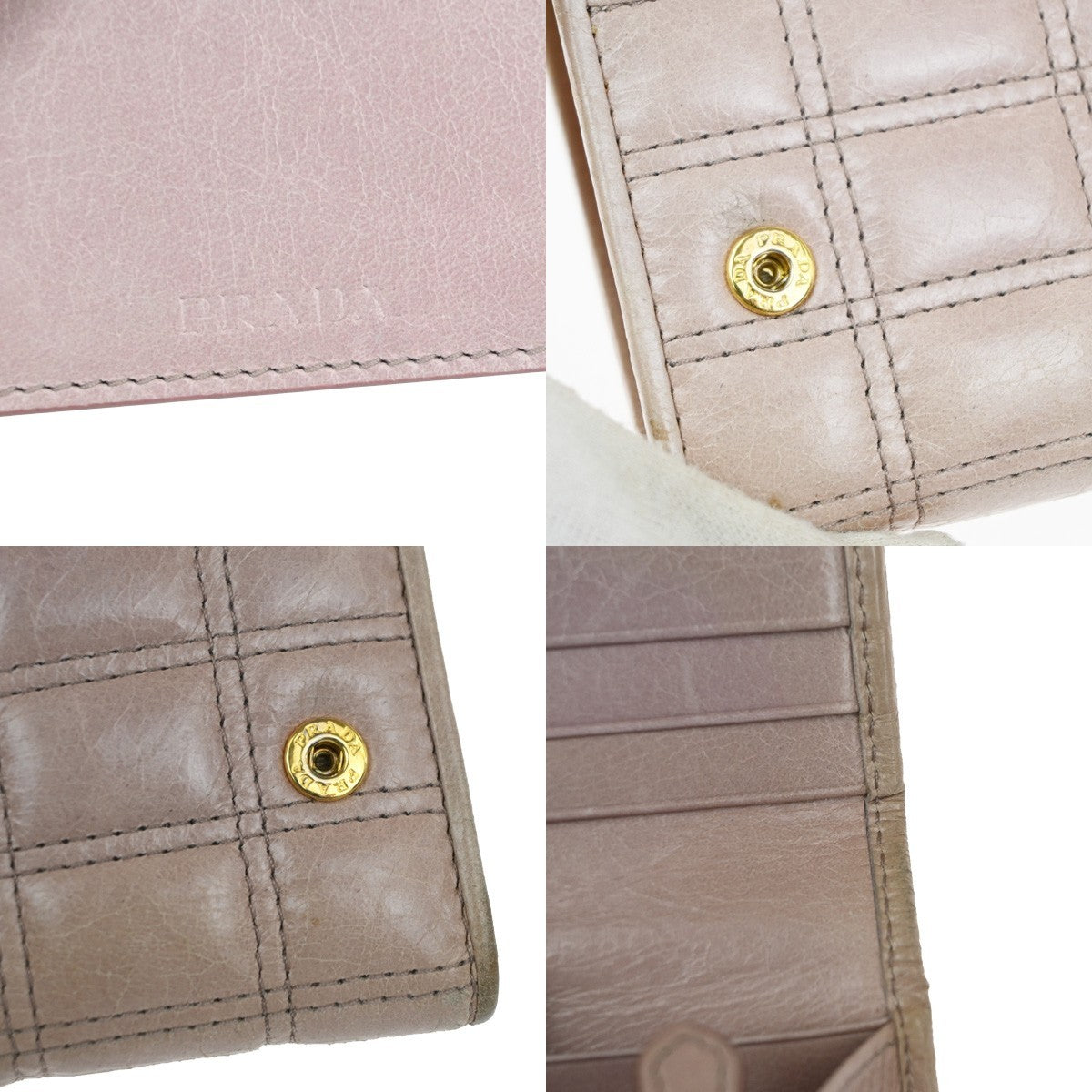 PRADA Logo Bifold Flap Long Wallet  Quilted Leather Pink Beige GHW Italy 01KD035