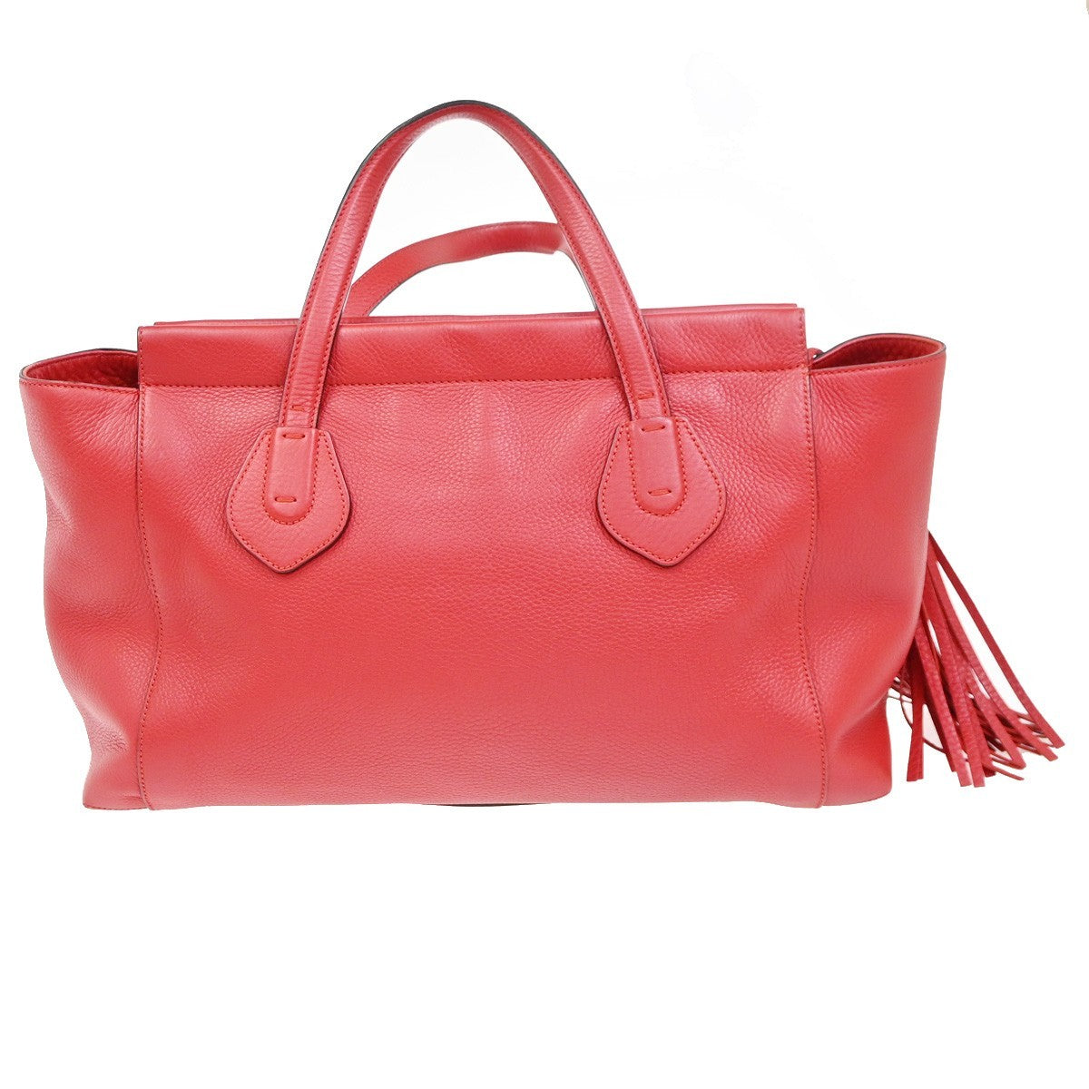 GUCCI Logo Lady Tassel Shoulder Hand Tote Bag Leather Red GHW Italy 79YH903
