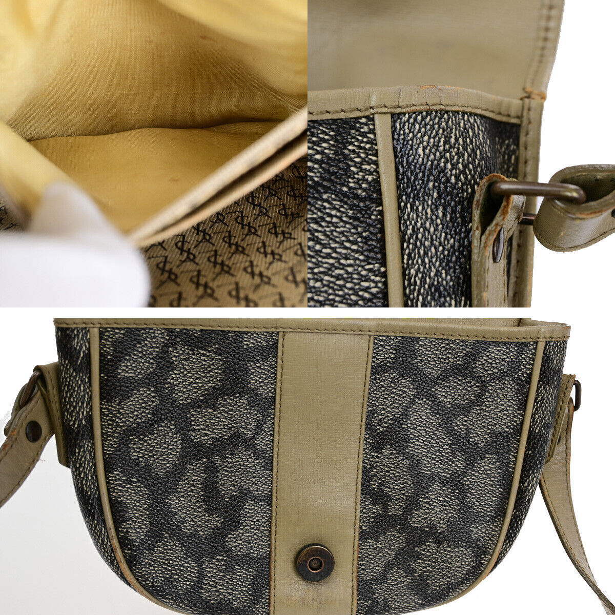 YVES SAINT LAURENT YSL Giraffe Pattern Shoulder Bag PVC Leather Brown 09YG312