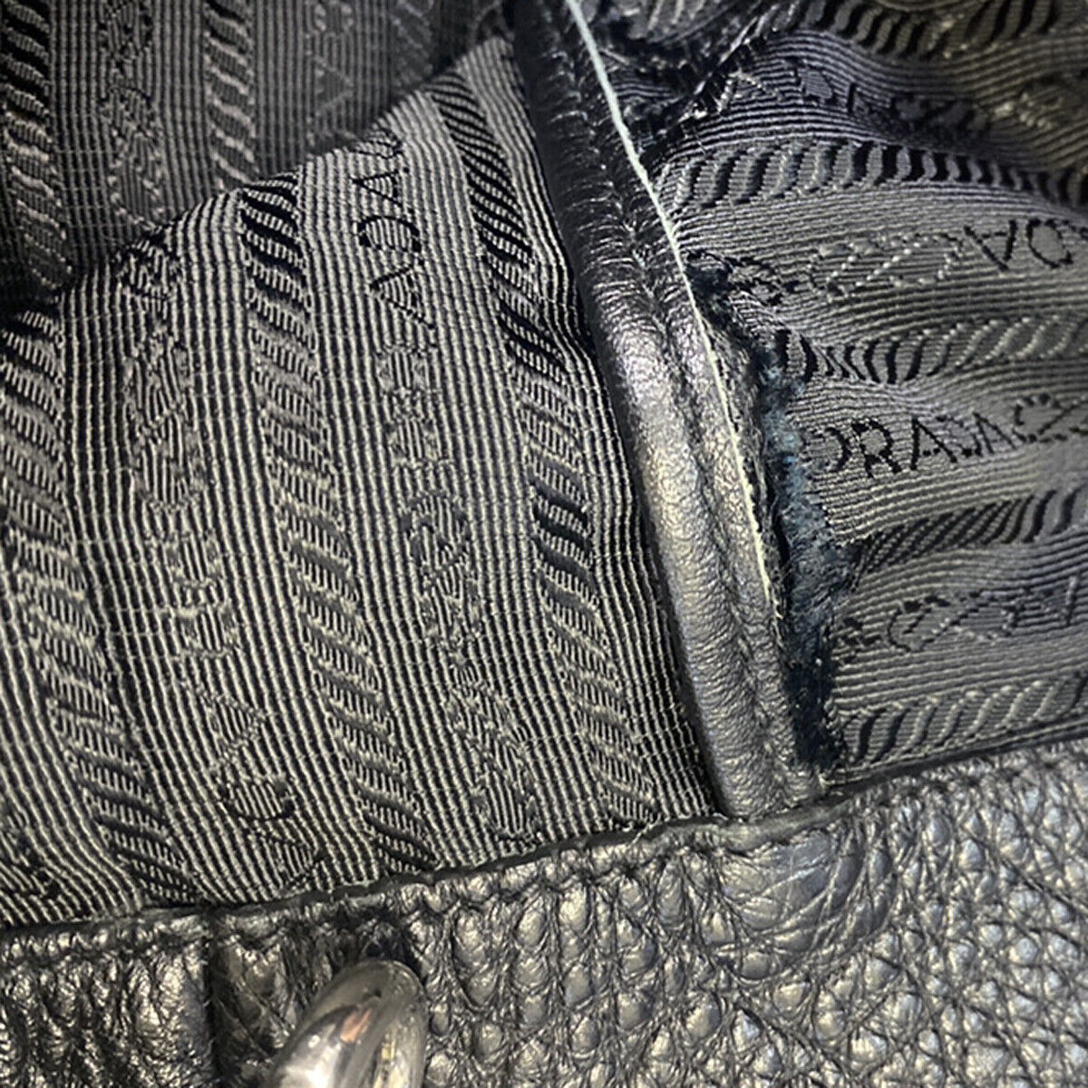 PRADA Logo 2Way Shoulder Hand Bag Vitello Daino Leather Black Nero SHW 12YG607