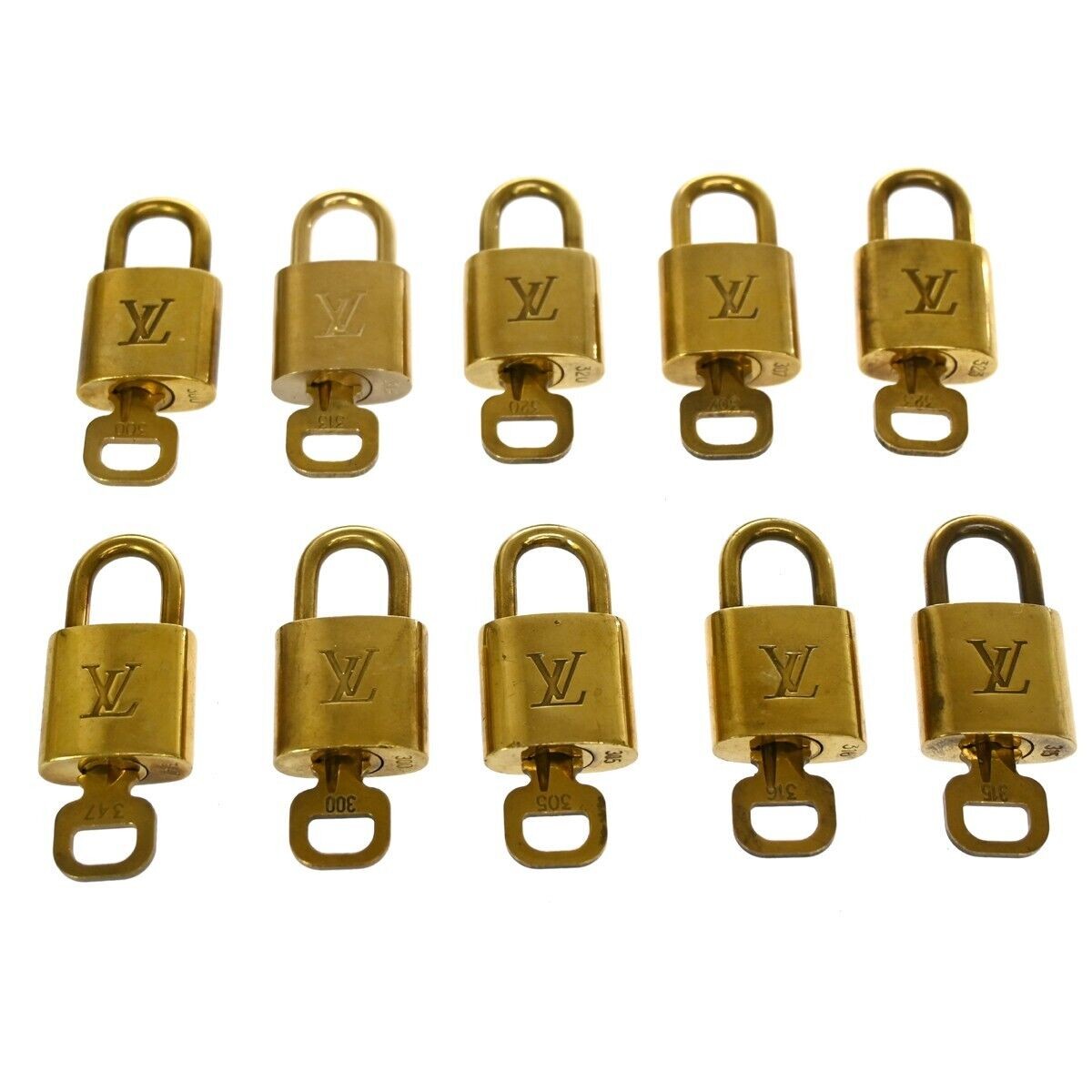 LOUIS VUITTON LV 10 SET PADLOCK KEY BAG CHARM CADENA GOLD PLATED FRANCE 34GA935