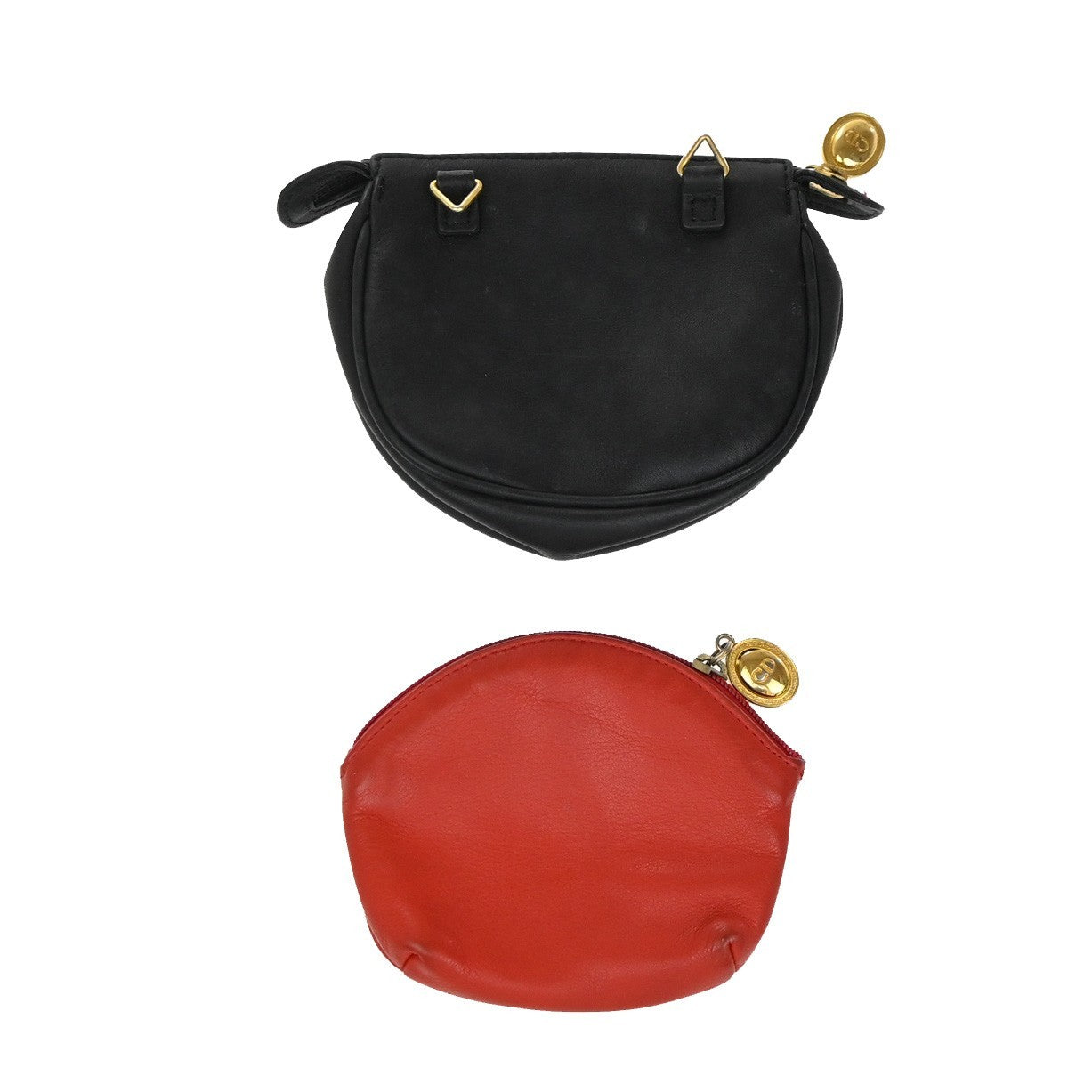 CHRISTIAN DIOR Logo 2 set Coin Case Wallet Leather Red Black GHW Italy 05EG142