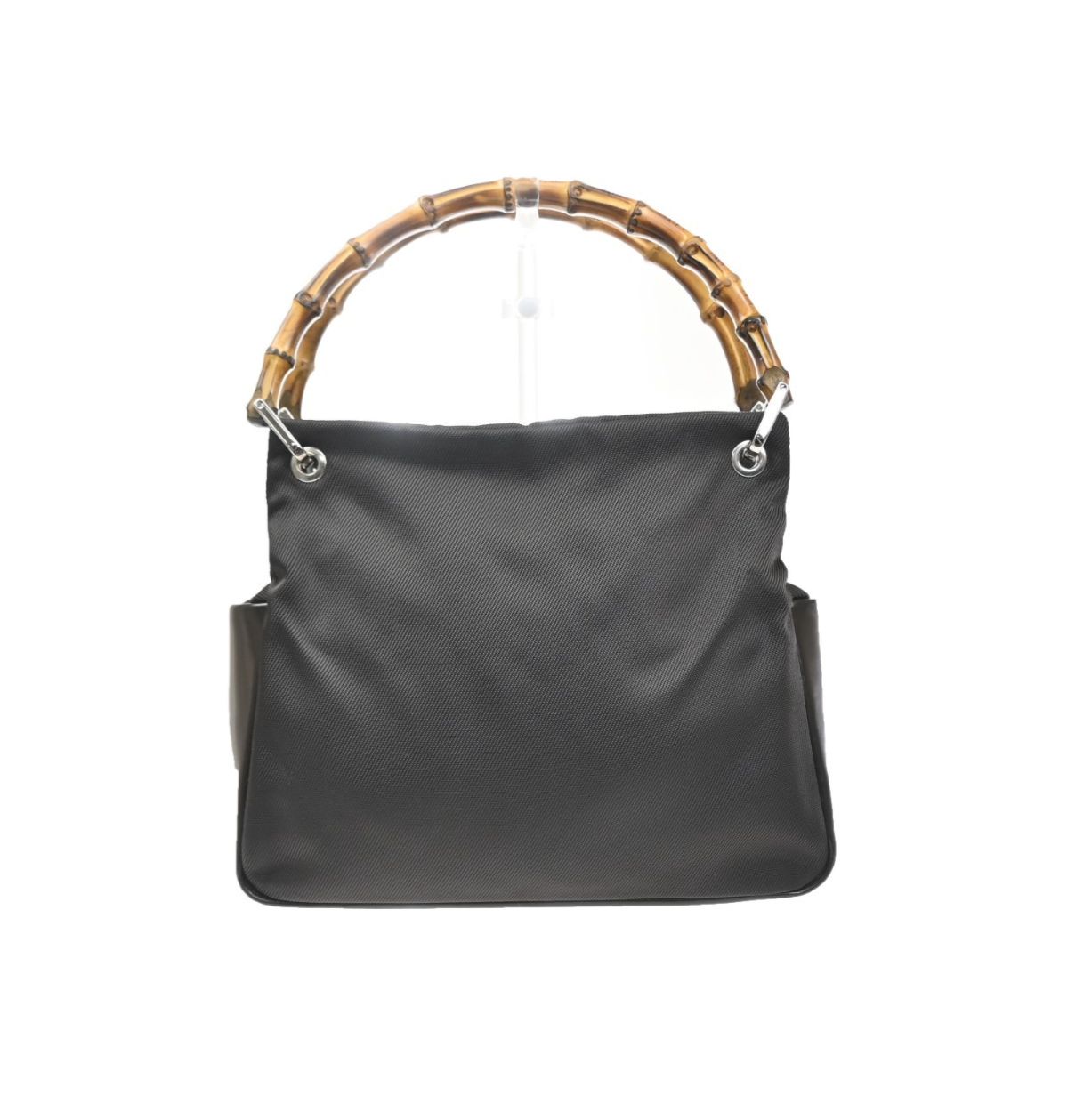 GUCCI Logo Bamboo Handle Tote Hand Bag Nylon Patent Leather Brown Italy 36MA661