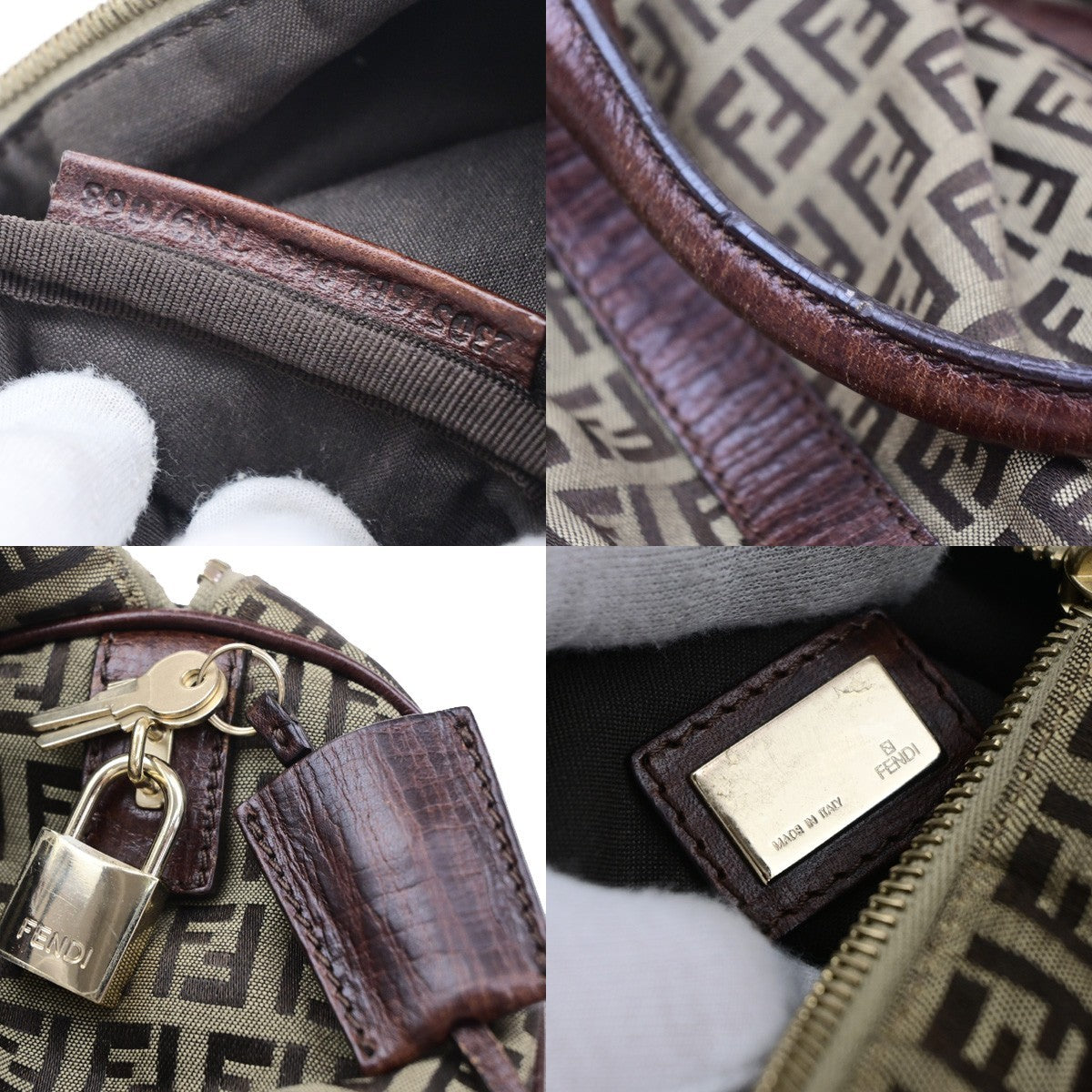 FENDI Logo Zucchino Mini Boston Hand Bag Canvas Leather Brown GHW Italy 79MA718