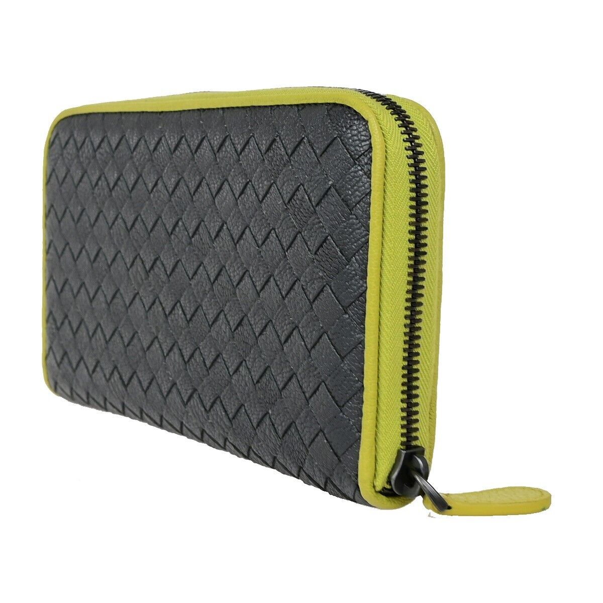 BOTTEGA VENETA Intrecciato Long Zipper Around Wallet Purse Leather Gray 35FB179