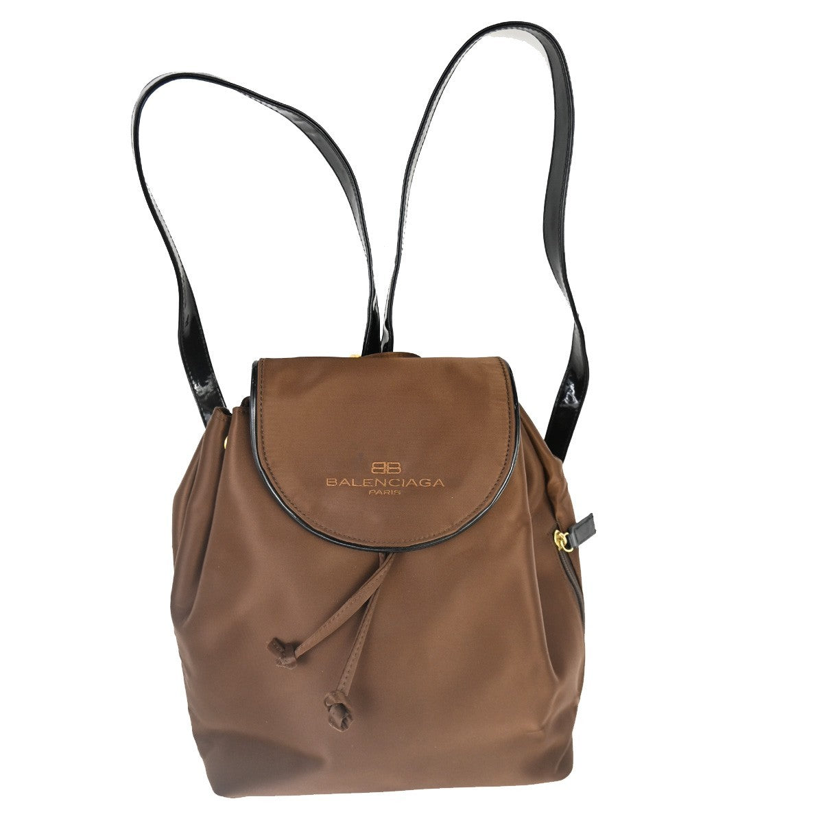 BALENCIAGA Logo Backpack Shoulder Bag Nylon Patent Leather Brown GHW 07TA443
