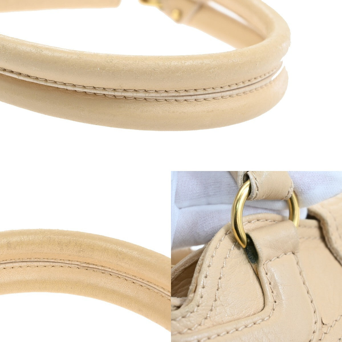 SALVATORE FERRAGAMO Logo Marisa Gancini Shoulder Bag Leather Beige Italy 04EE747