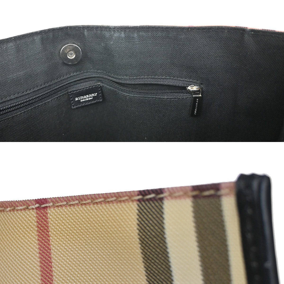 BURBERRY Logo Hand Shoulder Bag Nova Check Leather PVC Black Beige SHW 33EF771