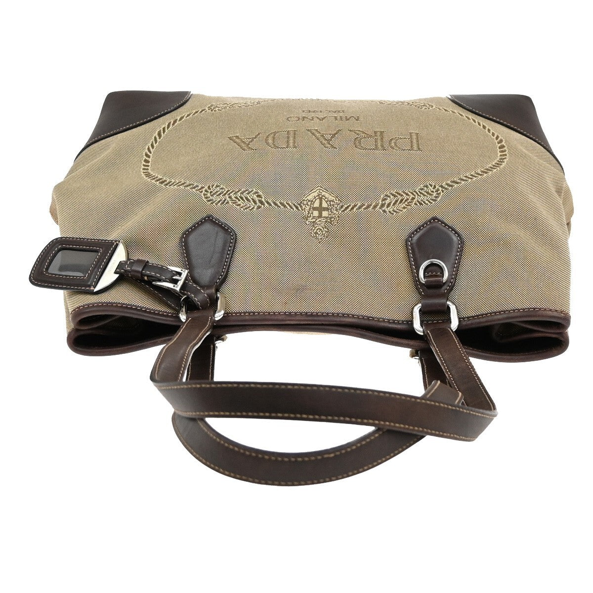 PRADA MILANO Logo Shoulder Bag Canvas Leather Brown Made in Italy 38EE166