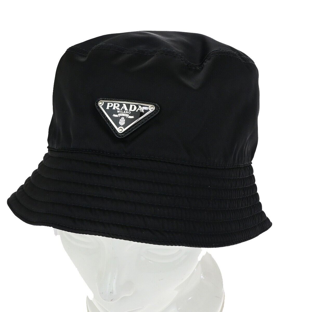 PRADA Logo Tessuto Bucket Hat Side M 100% Nylon Black Italy 80RK564