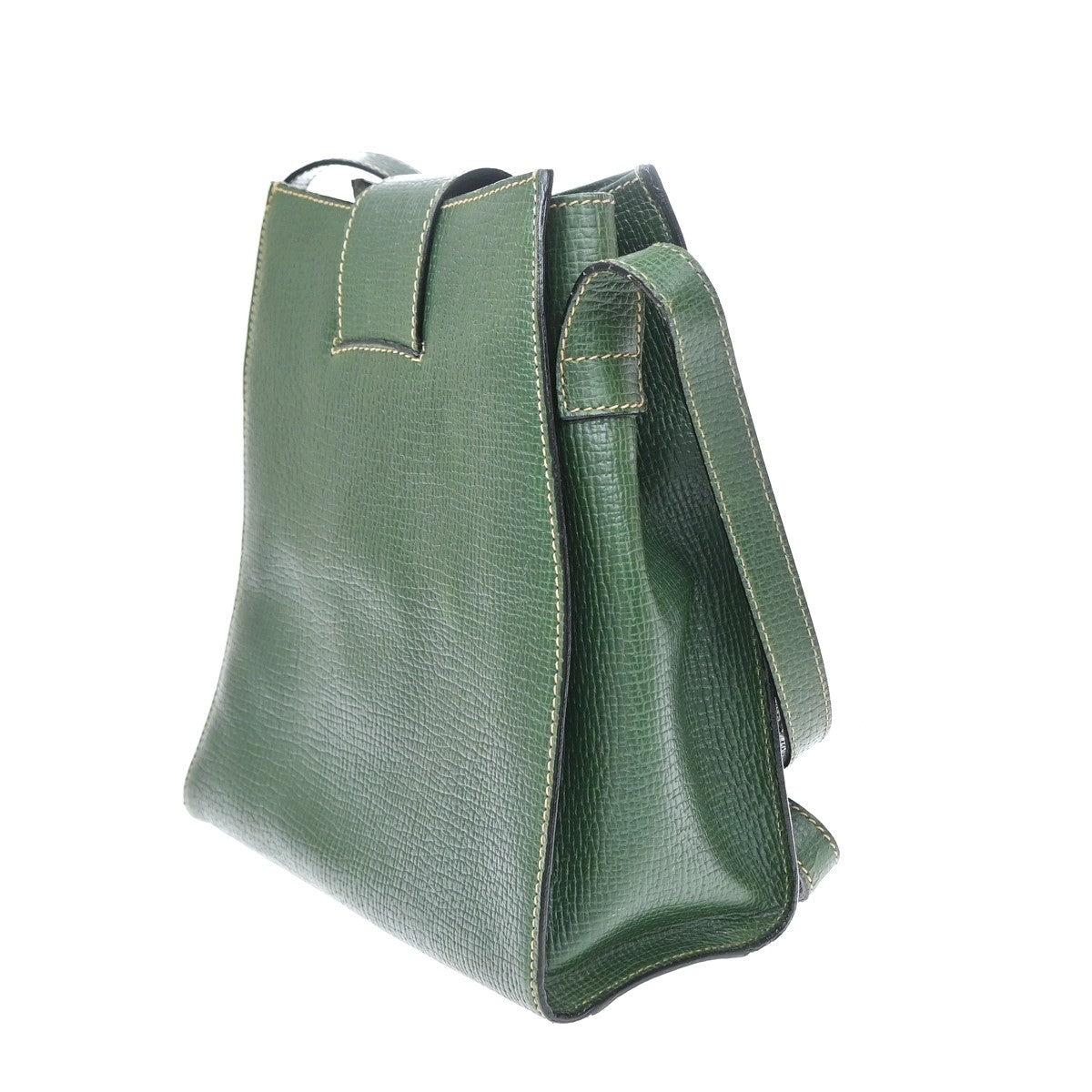LOEWE Logo Turn Lock Shoulder Hand Bag Leather Green GHW Italy 86YJ123