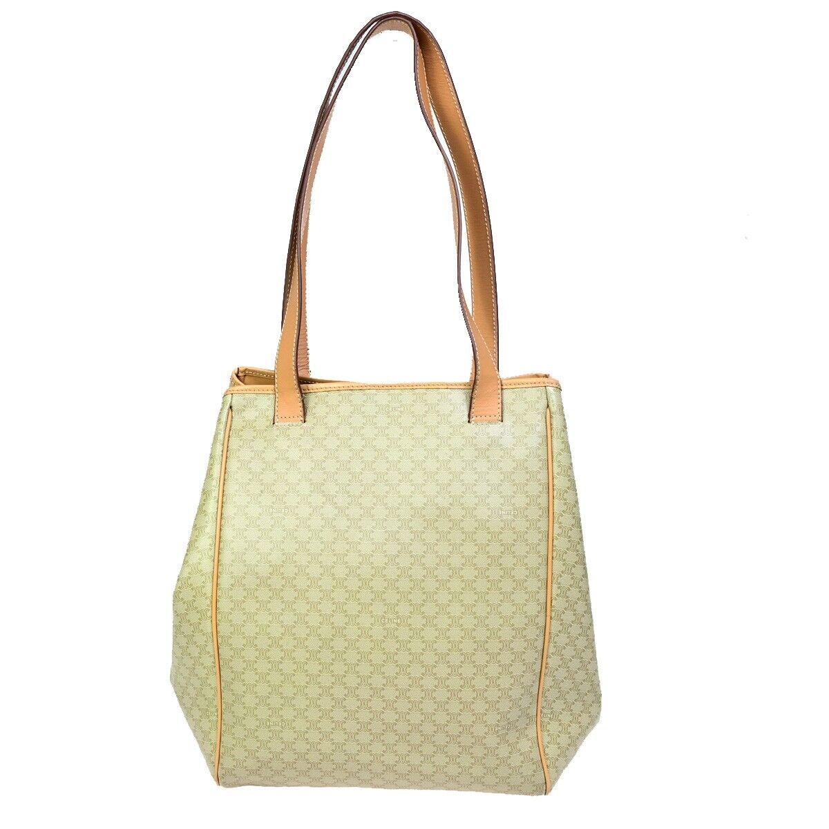 CELINE Logo Macadam Pattern Shoulder Tote Bag PVC Leather Beige Gold 33EB541