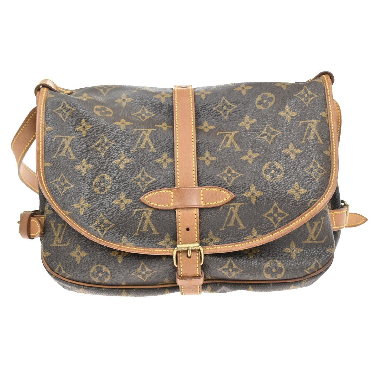 LOUIS VUITTON Logo Saumur 30 Shoulder Bag Monogram Leather Brown M42256 73CA867