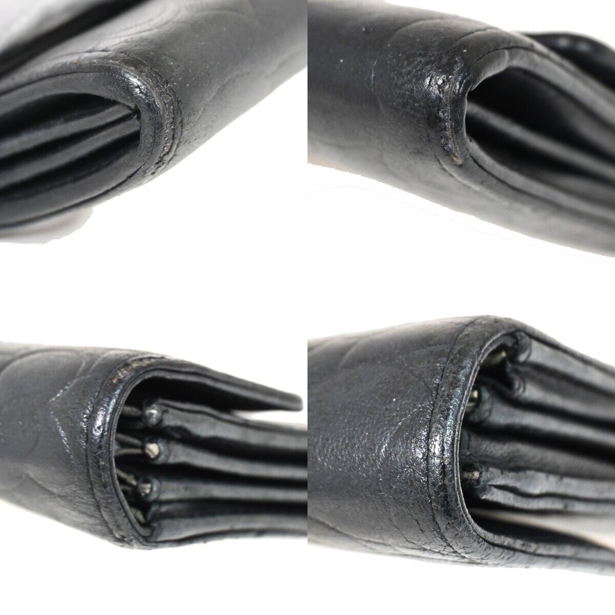 CHANEL CC Logo Camellia Long Bifold Wallet Purse Leather Black Italy 36FA430