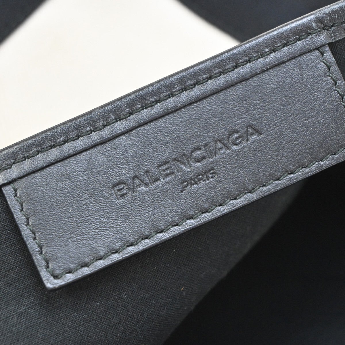 BALENCIAGA Navy Cabas S Hand Tote Bag Canvas Leather Black SHW Italy 32EE708
