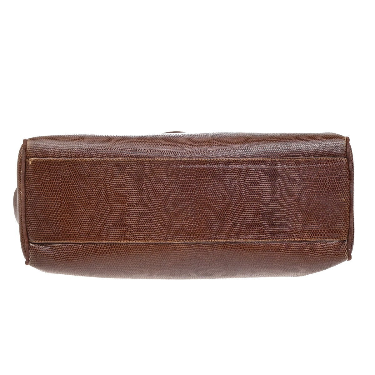 SALVATORE FERRAGAMO Logo Vara Hand Bag Embossing Leather Brown Gold 63EG040