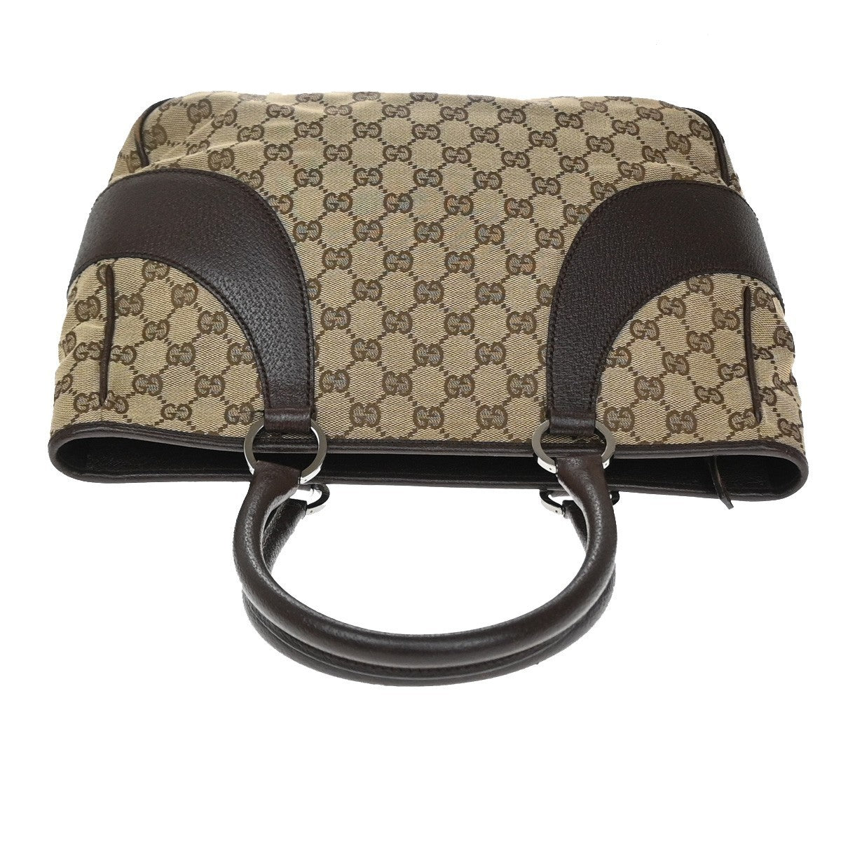 GUCCI Logo GG Pattern Shoulder Tote Bag Canavs Leather Brown SHW Italy 35YJ142