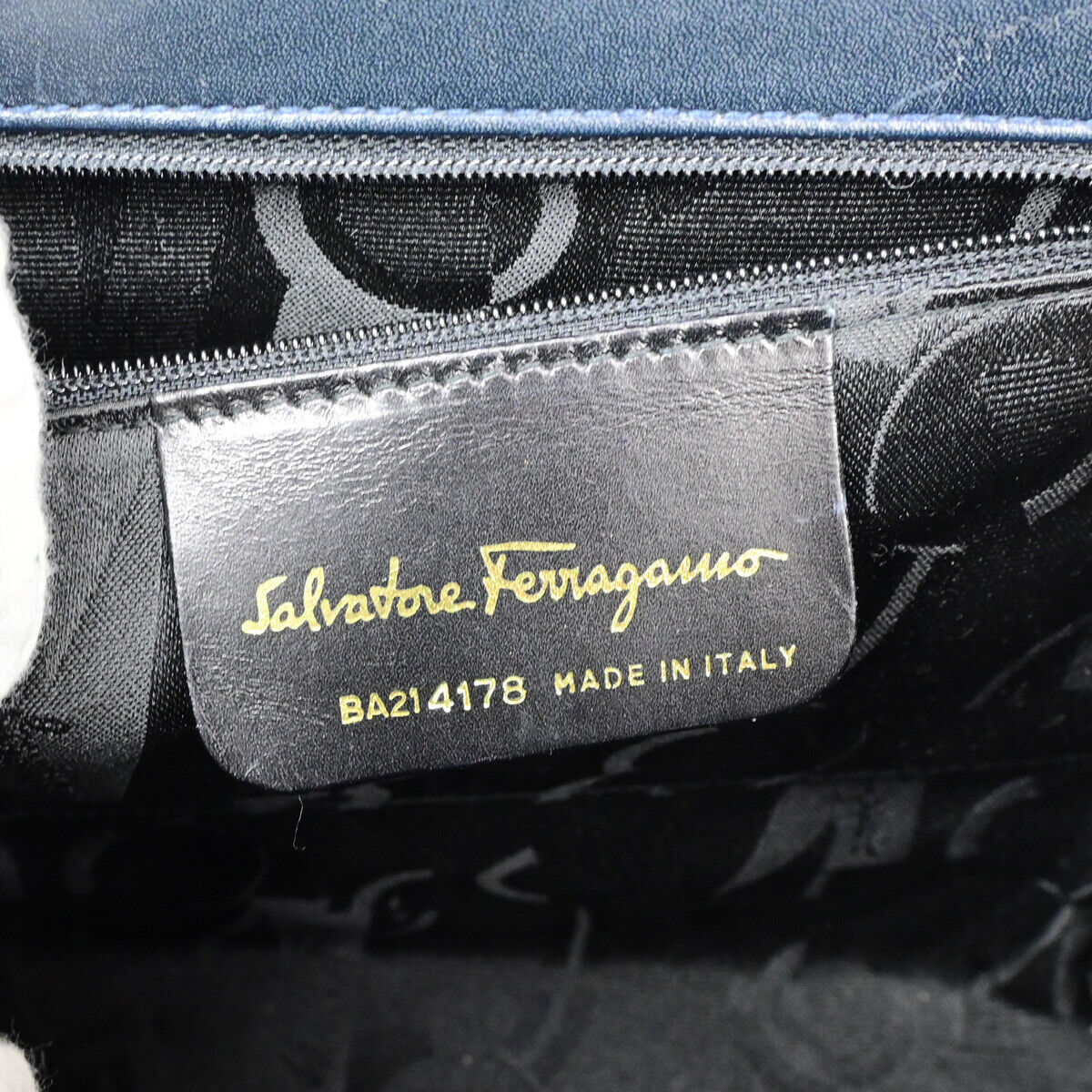 SALVATORE FERRAGAMO Vara Hand Bag Canvas Leather Navy Blue GHW Italy 37YF210