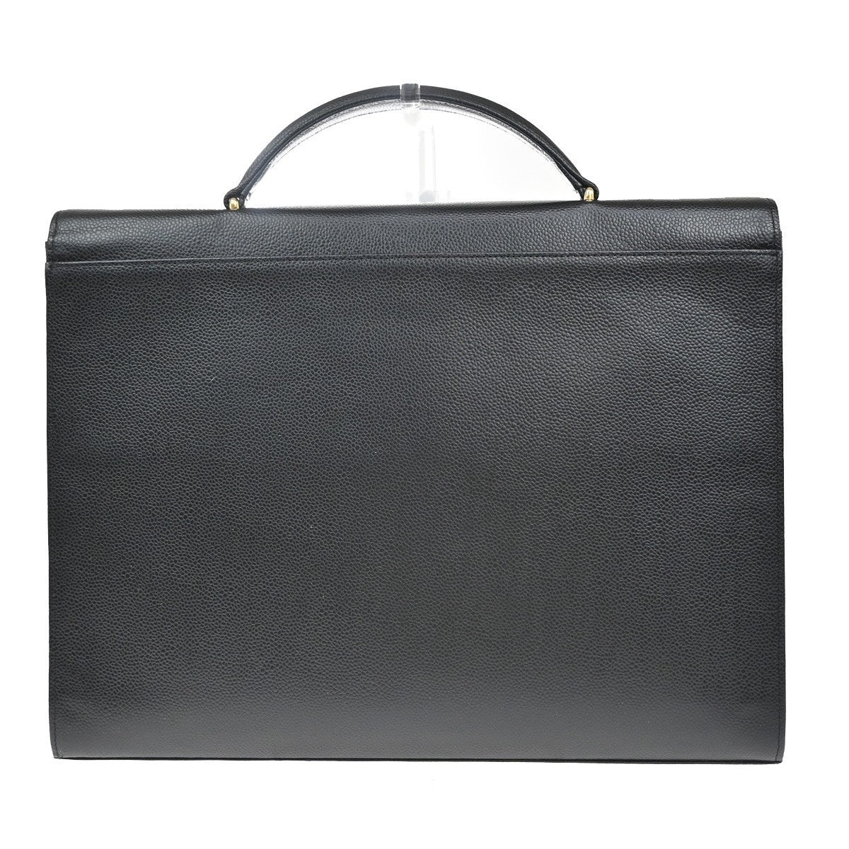 CHANEL CC Logo Business Hand Bag Grained Calfskin Leather Black GHW 375RF927