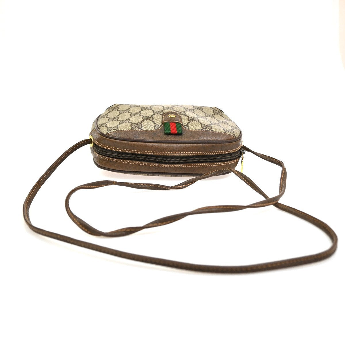 Gucci GG Web Sherry Line Small Crossbody  shoulder Bag PVC leather brown 33SA049