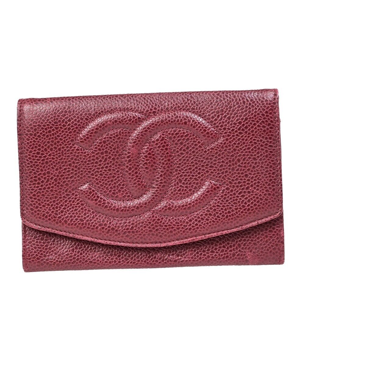 CHANEL CC Bifold Wallet Caviar Skin Leather Bordeaux GHW Italy Vintage 69EB229