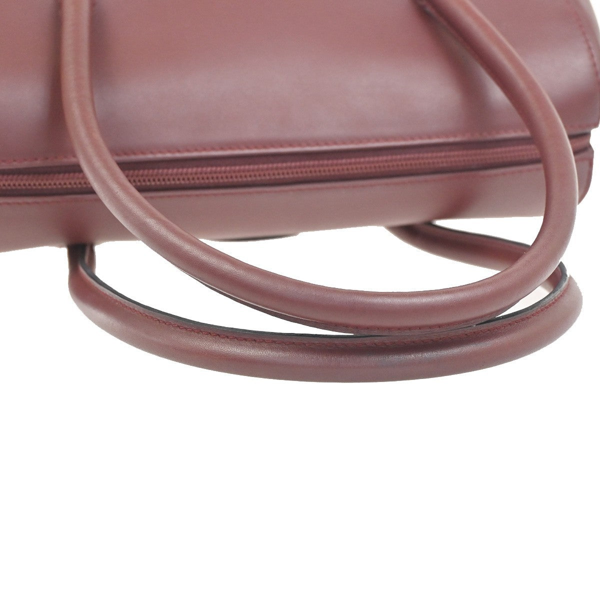 MUST DE CARTIER 2C Logo Shoulder Hand Bag Leather Red Bordeaux GHW Spain 87RL922