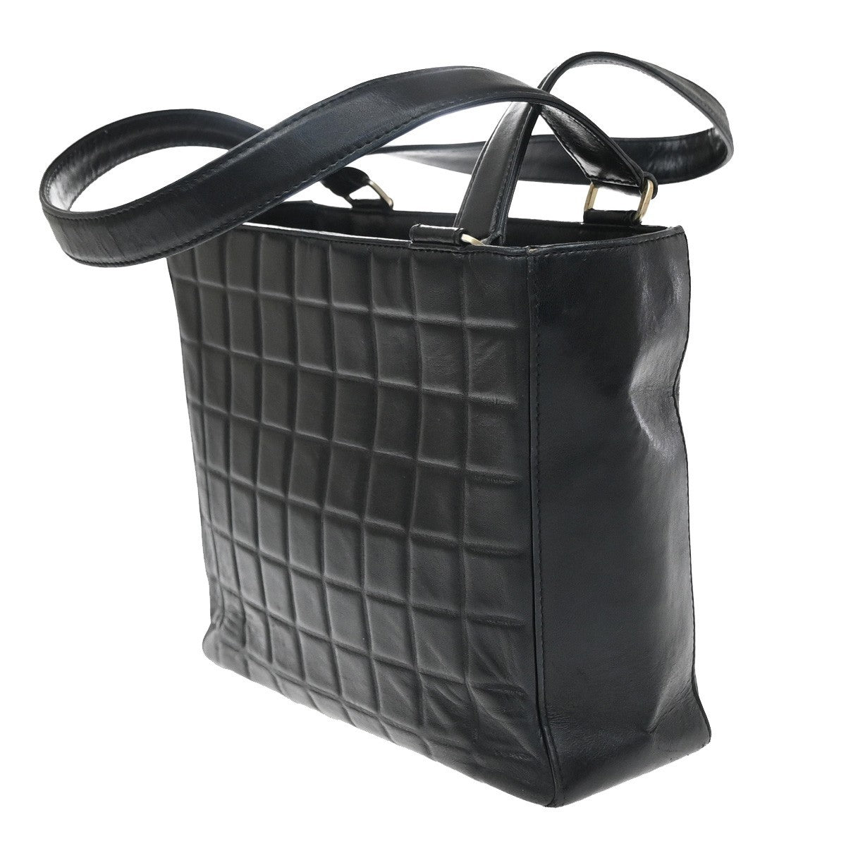 CHANEL CC Logo Chocolate Bar Shoulder Tote Bag Leather Black France 686RP167