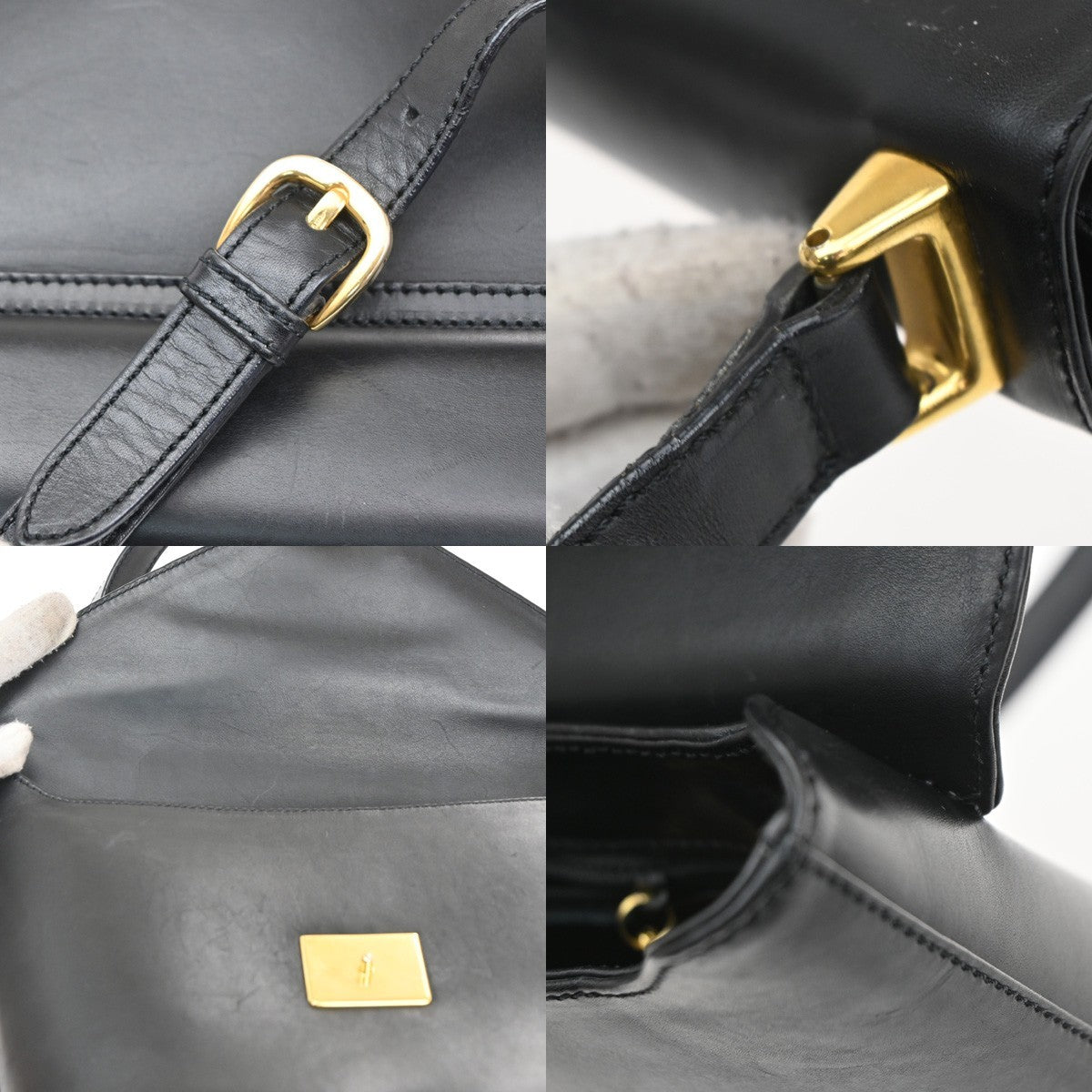 SALVATORE FERRAGAMO Logo Shoulder Bag Leather Black Italy 61CA382