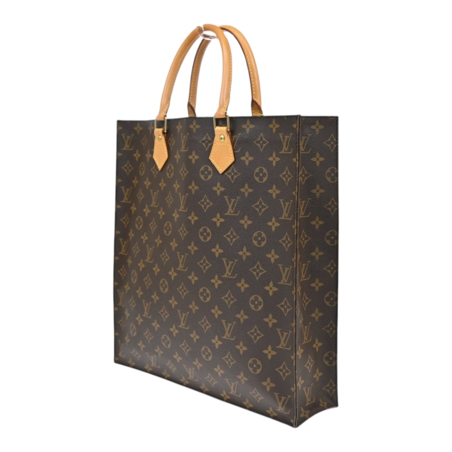 LOUIS VUITTON Logo Sac Plat Hand Tote Bag Monogram Leather Brown M51140 13SA100