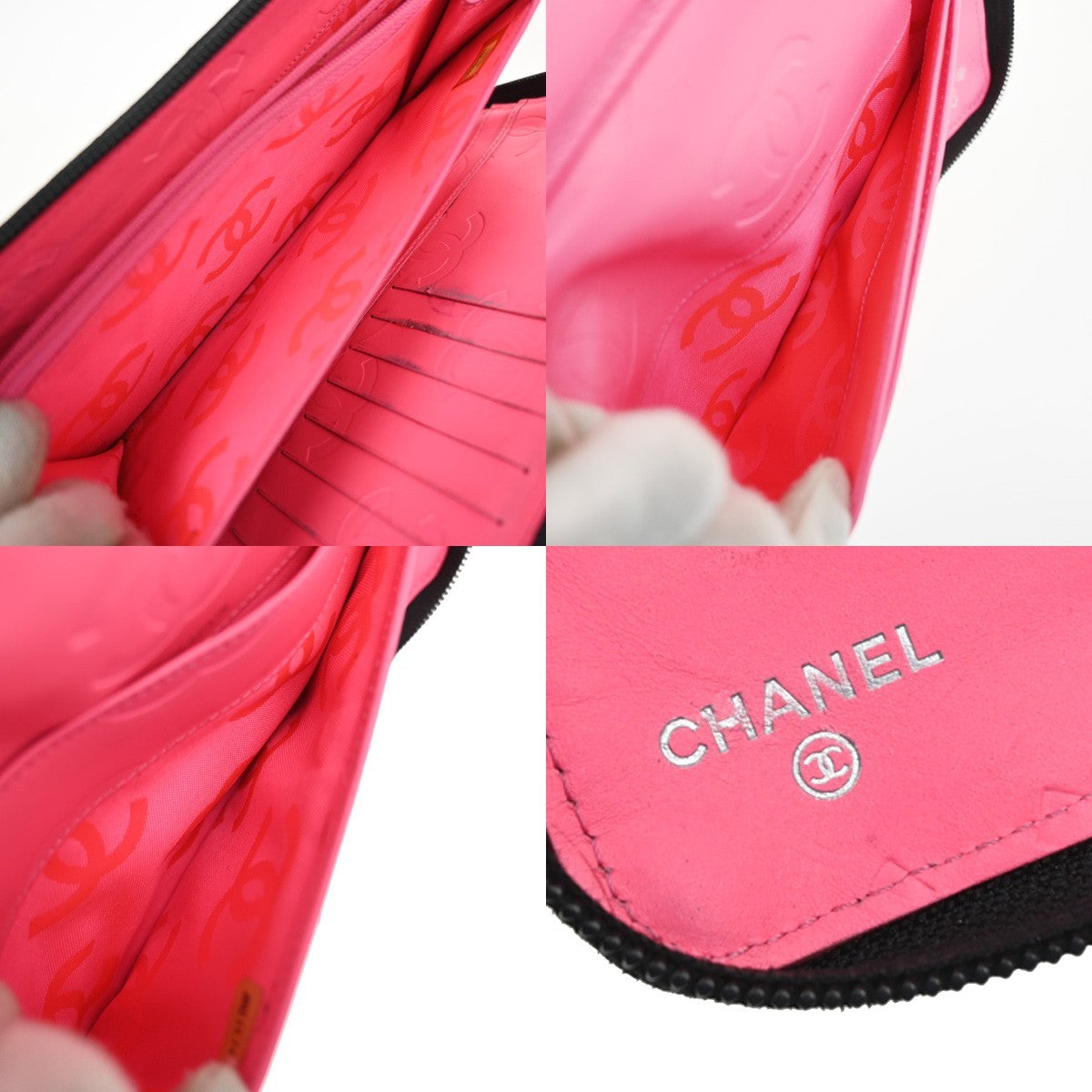 CHANEL CC Cambon Line Zip Around Long Wallet Patent Leather Black Spain 39KD046