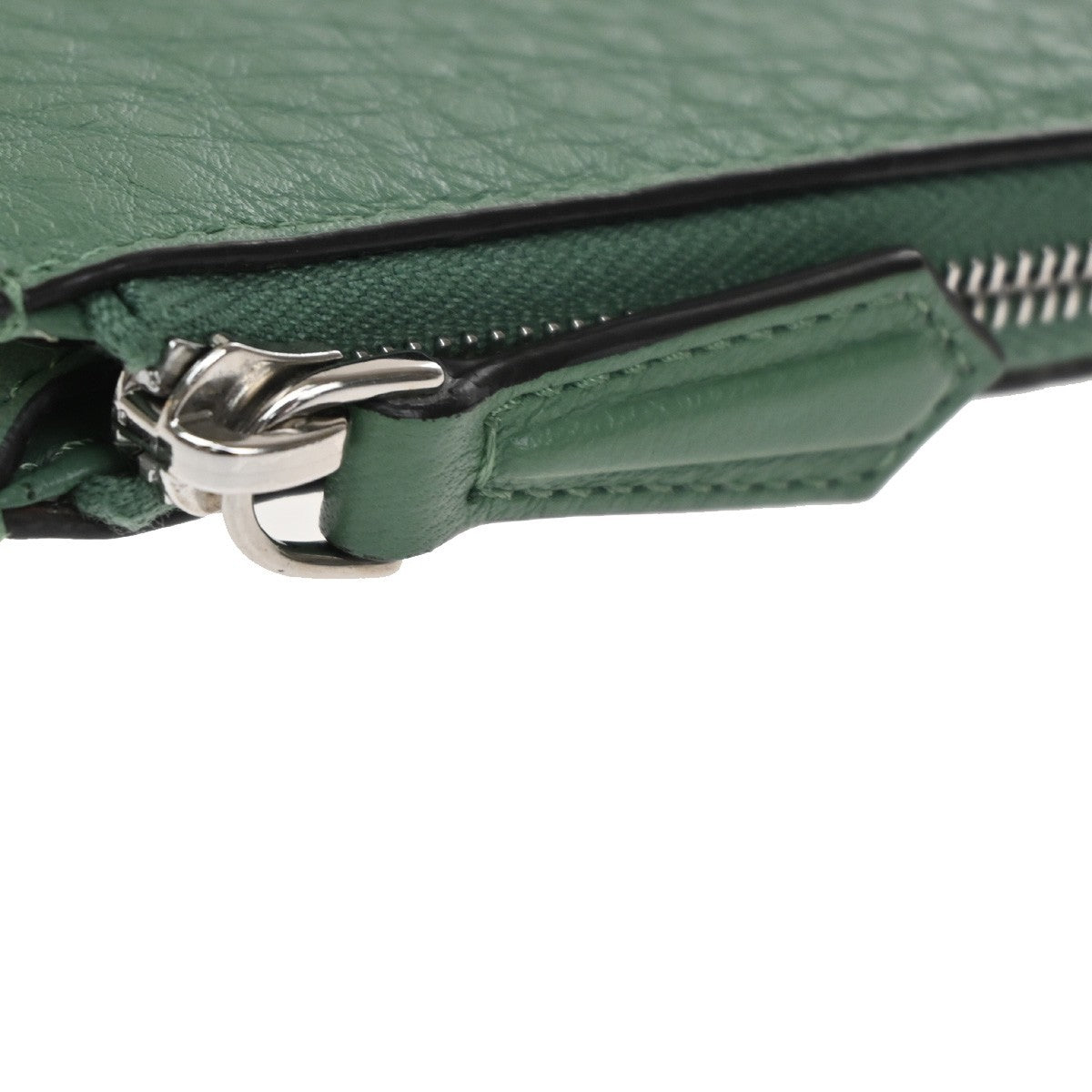 FENDI Logo Card Coin Case Compact Wallet Leather Green SHW Italy 38RL576
