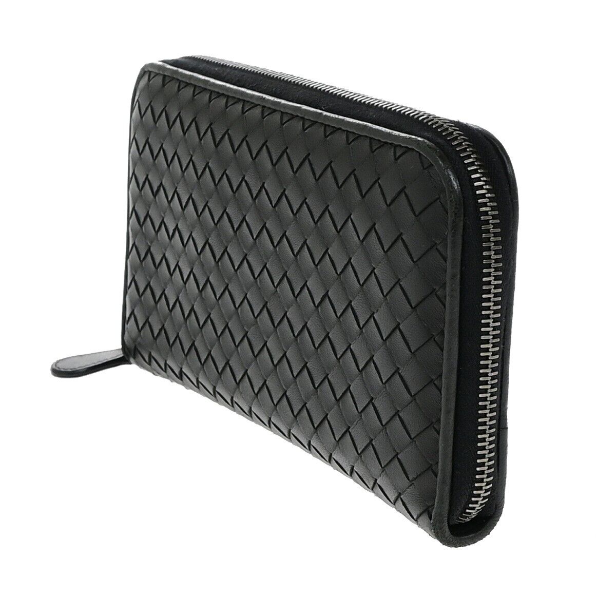 BOTTEGA VENETA Intrecciato Zipper Around Long Wallet Leather Black Italy 67EE081